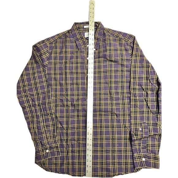 J. Crew Large Slim Fit Mercantile Flex Shirt Purple Gold Plaid Button Down - Picture 3 of 4